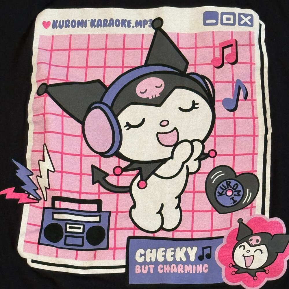 Women's Sandrio Kuromi Karaoke Black T-Shirt Size XL - Picture 2 of 3